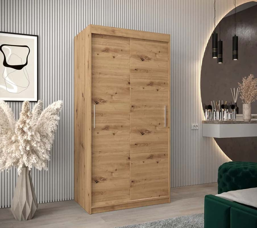 Harrogate Rustic Oak Sliding Door Wardrobe 100cm