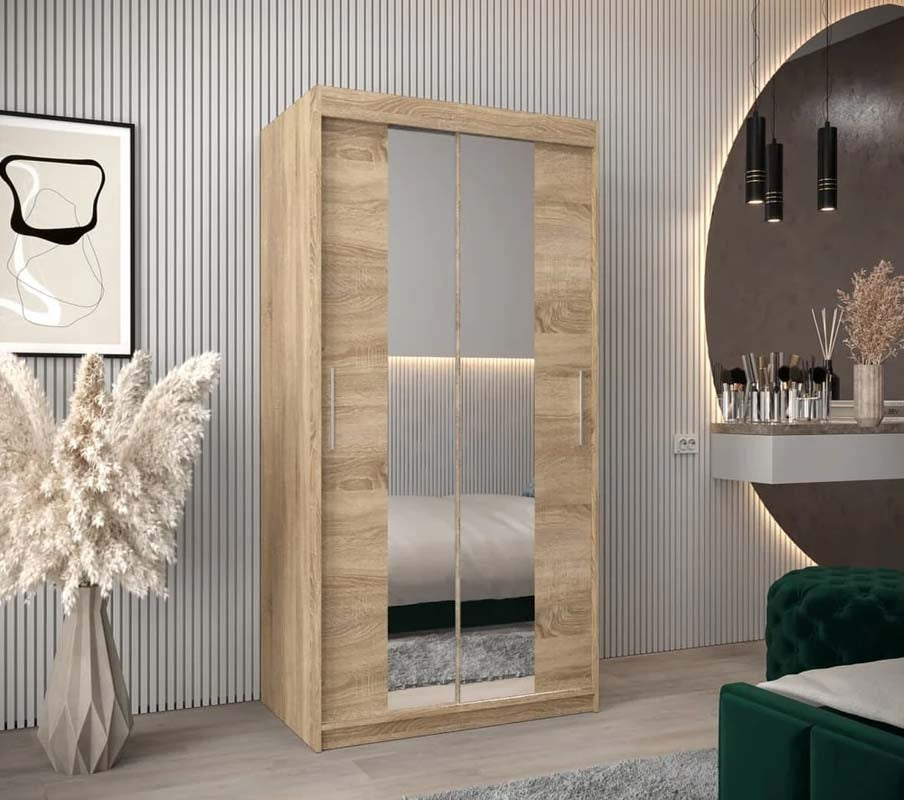 Ripon Light Oak Sliding Door Wardrobe 100cm