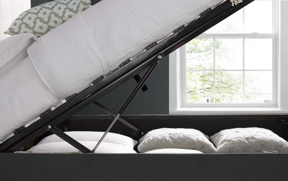 Aura Grey Velvet  Double Ottoman Bed Frame