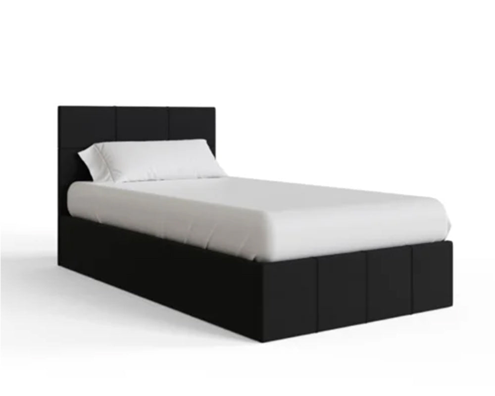 Side Lift Ottoman Storage Single Bed Frame In Black Faux Leather
