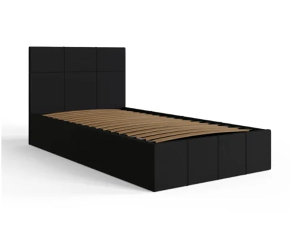 Side Lift Ottoman Storage Single Bed Frame In Black Faux Leather