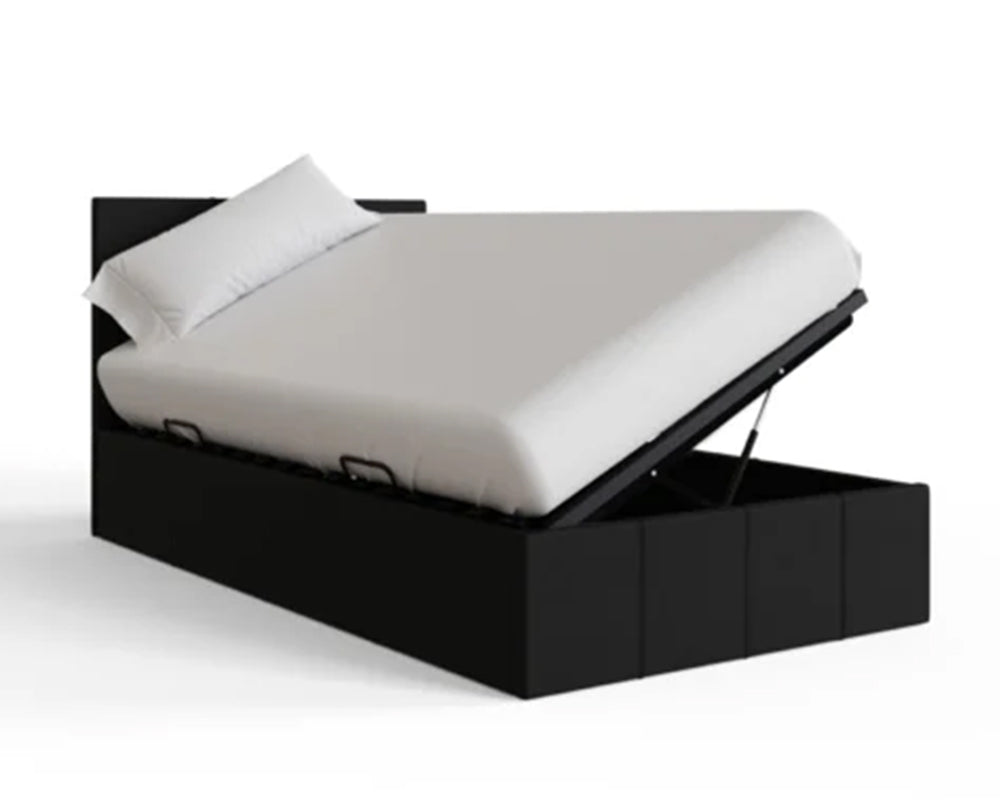 Side Lift Ottoman Storage Single Bed Frame In Black Faux Leather