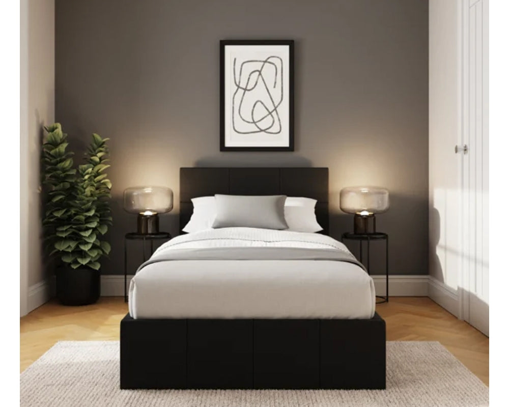 Side Lift Ottoman Storage Single Bed Frame In Black Faux Leather