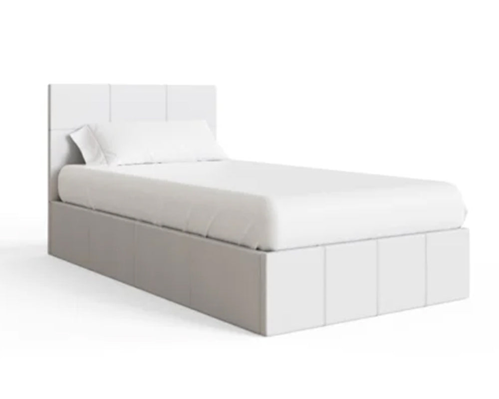 Side Lift Ottoman Storage Single Bed Frame In White Faux Leather