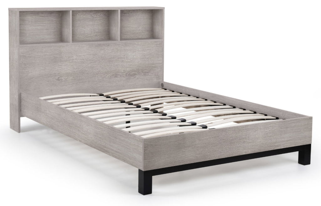 Albi Grey Oak Double Bookcase Bed Frame front view