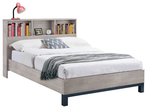 Albi Grey Oak King Size Bookcase Bed Frame angled view