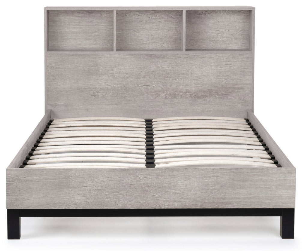 Albi Grey Oak King Size Bookcase Bed Frame without mattress