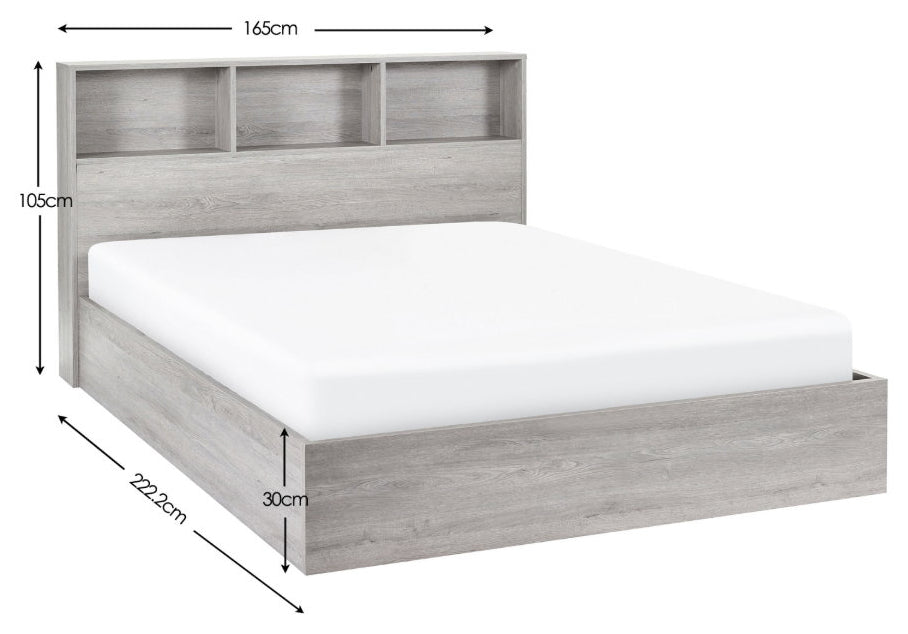 Albi Grey Oak King Size Ottoman Bed front view