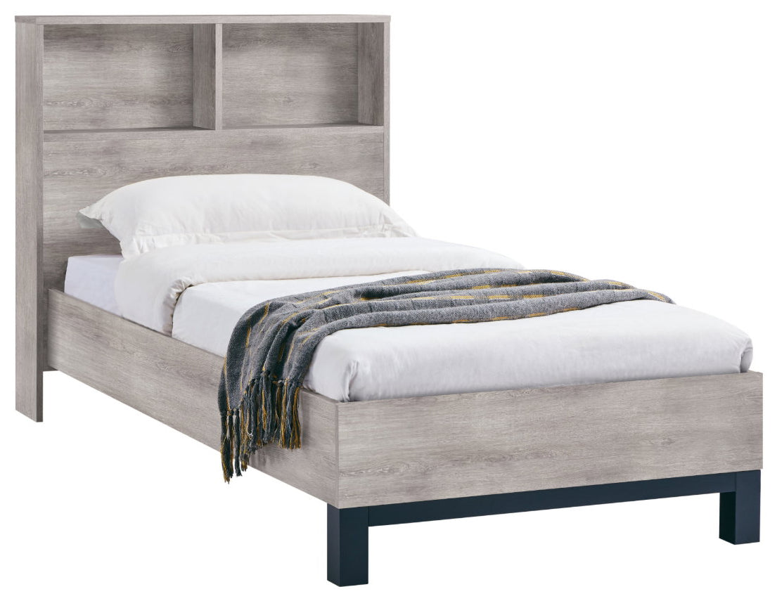 Albi Grey Oak Single Bookcase Bed Frame angled view