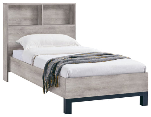 Albi Grey Oak Single Bookcase Bed Frame angled view