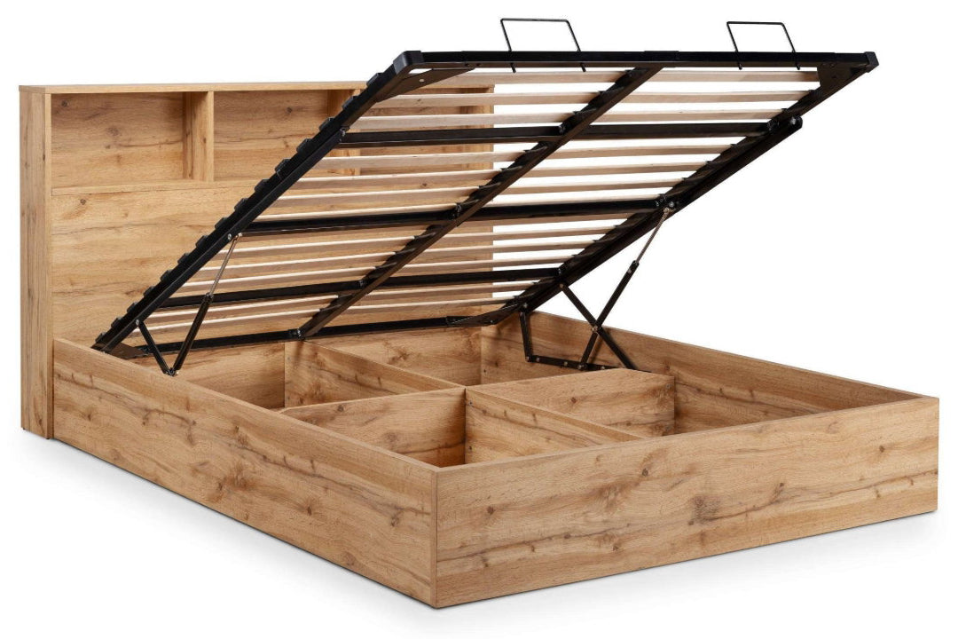 Albi Natural Oak Double Ottoman Bed angled view