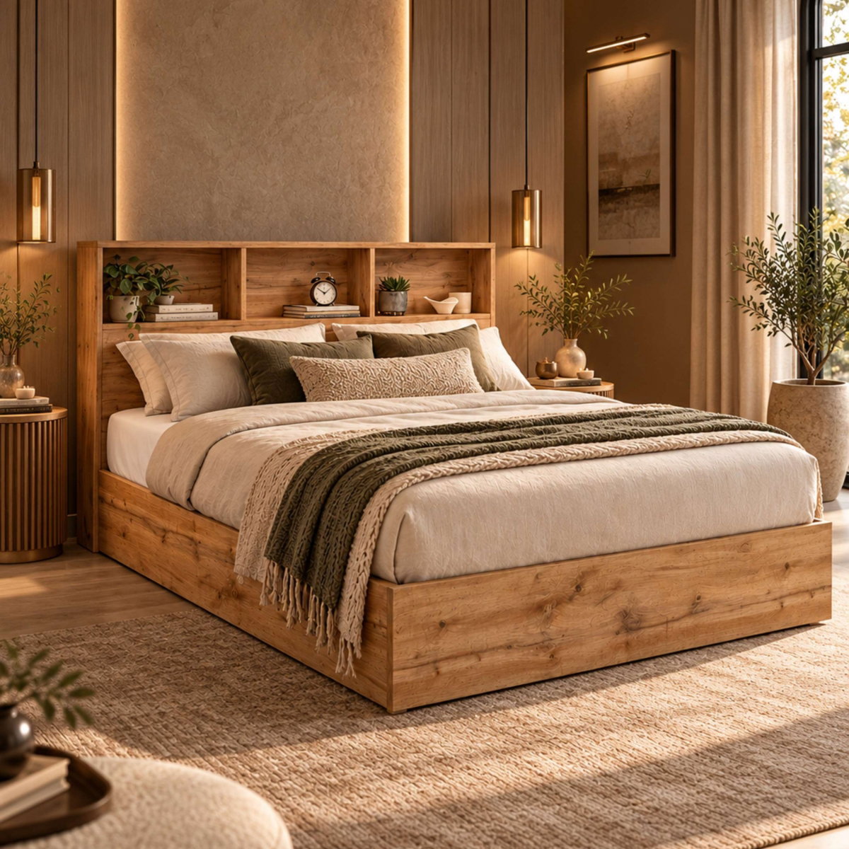 Albi Natural Oak Single Ottoman Bed in a bedroom