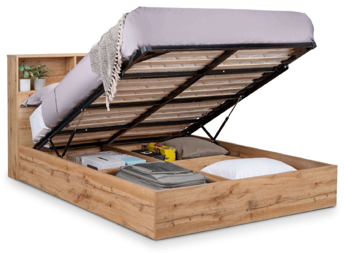 Albi Natural Oak Single Ottoman Bed lifted base