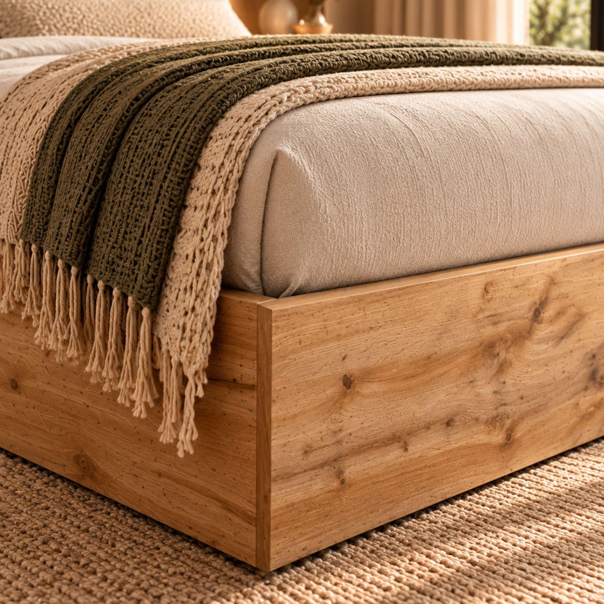 Albi natural oak bookcase headboard detail