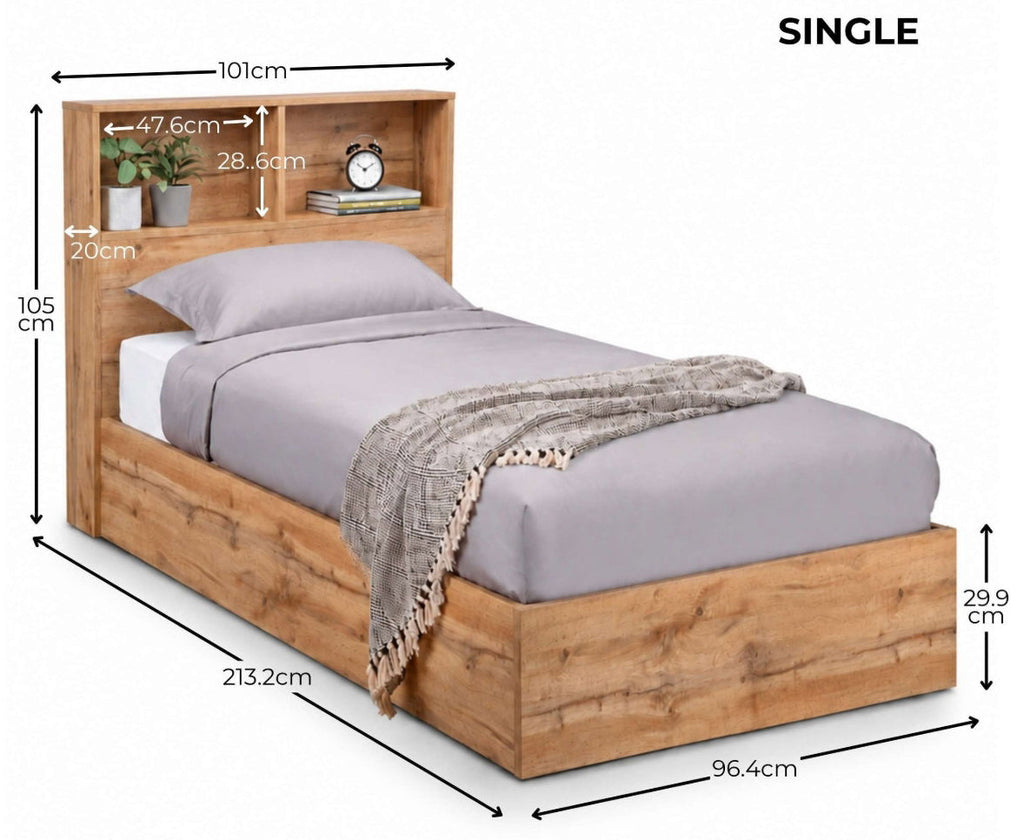 Albi Natural Oak Single Ottoman Bed dimensions