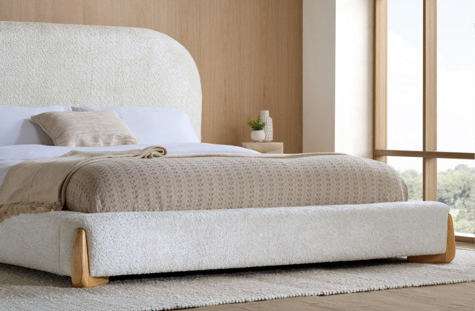 Alfred White Boucle Bed Frame side view