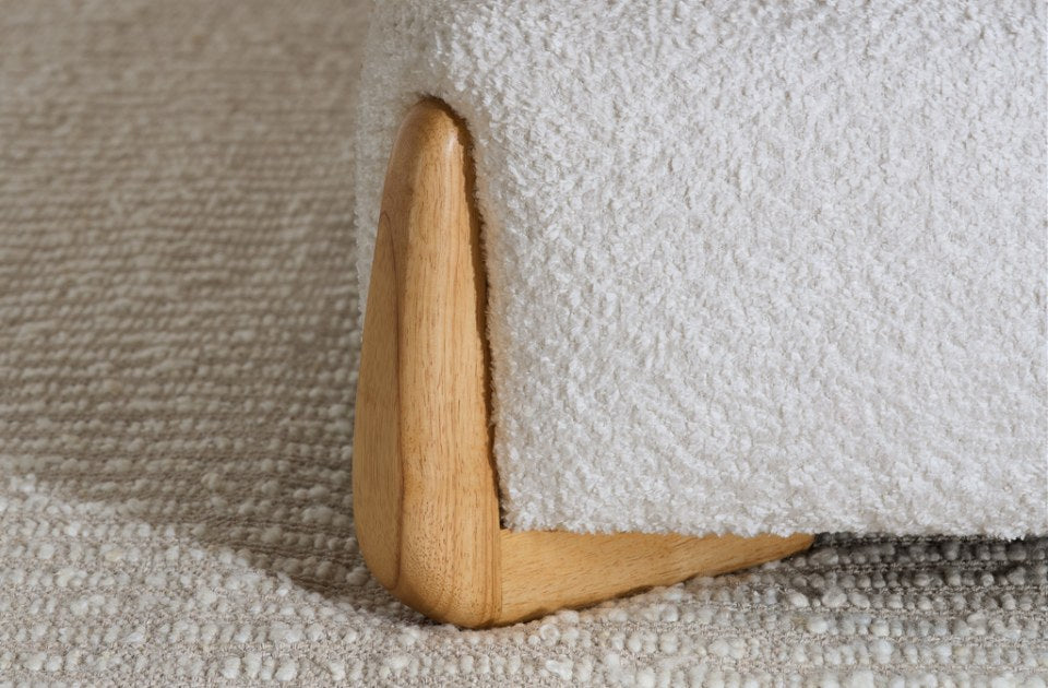 Alfred White Boucle Bed Frame foot detail