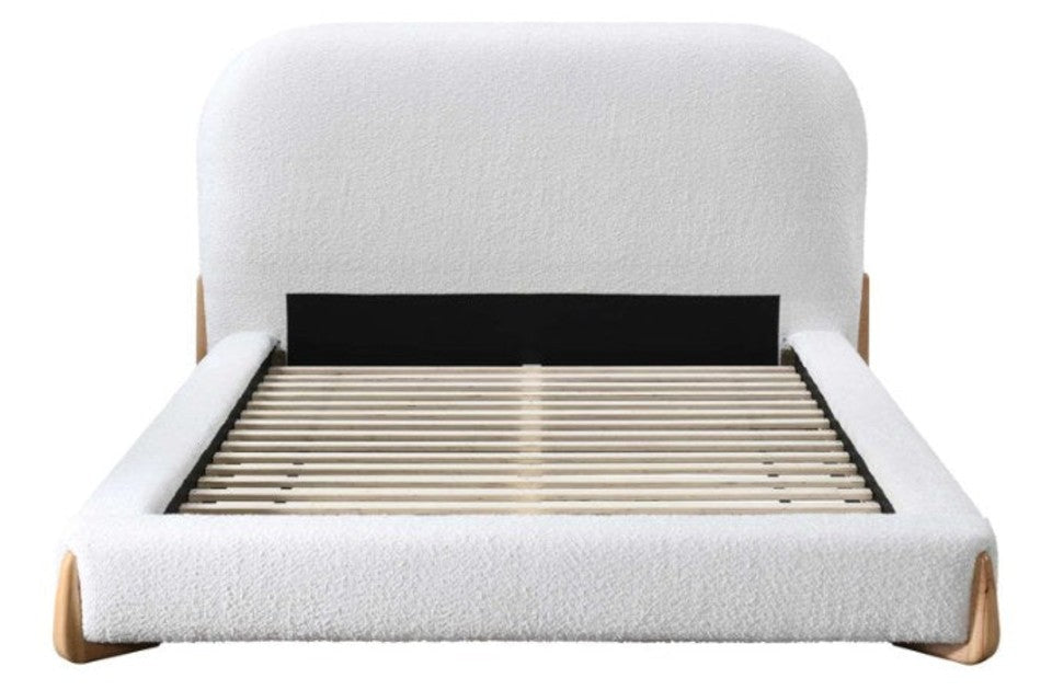 Alfred White Boucle Bed Frame front view