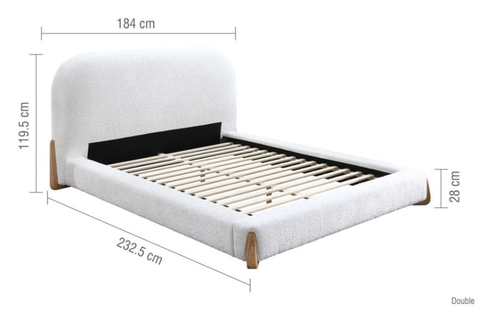 Alfred White Boucle Double Bed Frame dimensions