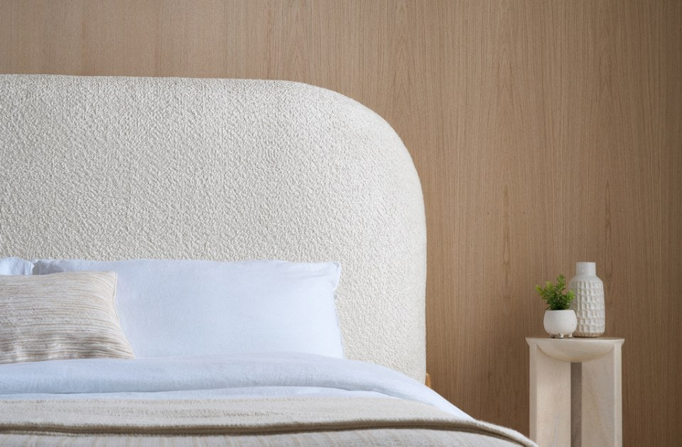 Alfred White Boucle Bed Frame headboard detail