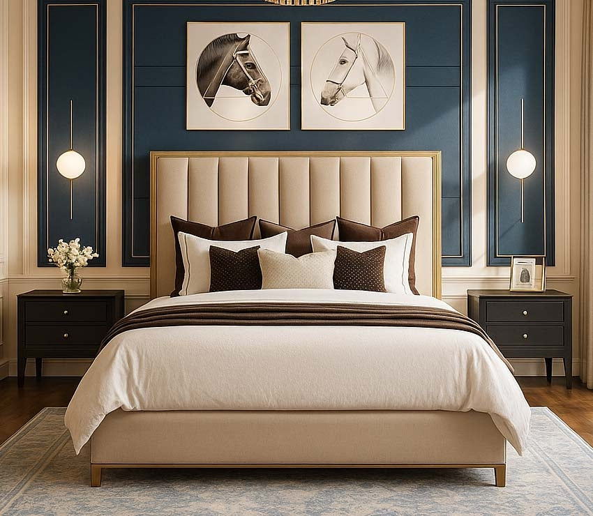 Rule The Room Alyssia Gold Trim Double Bed Frame