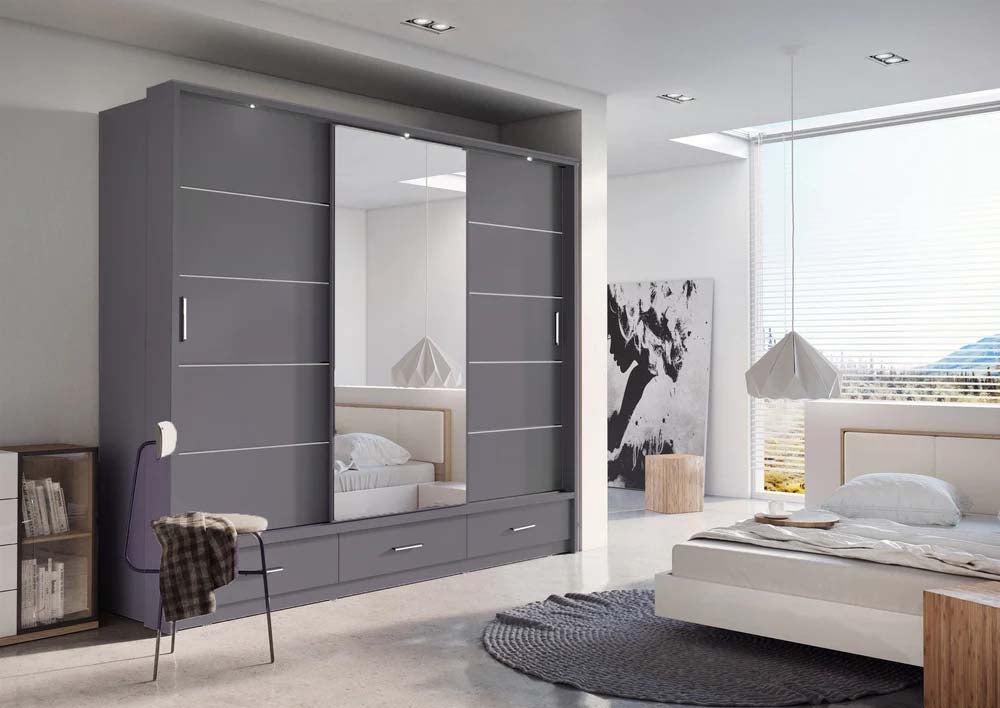 Sheffield Grey Sliding Door Wardrobe 250cm With Lights