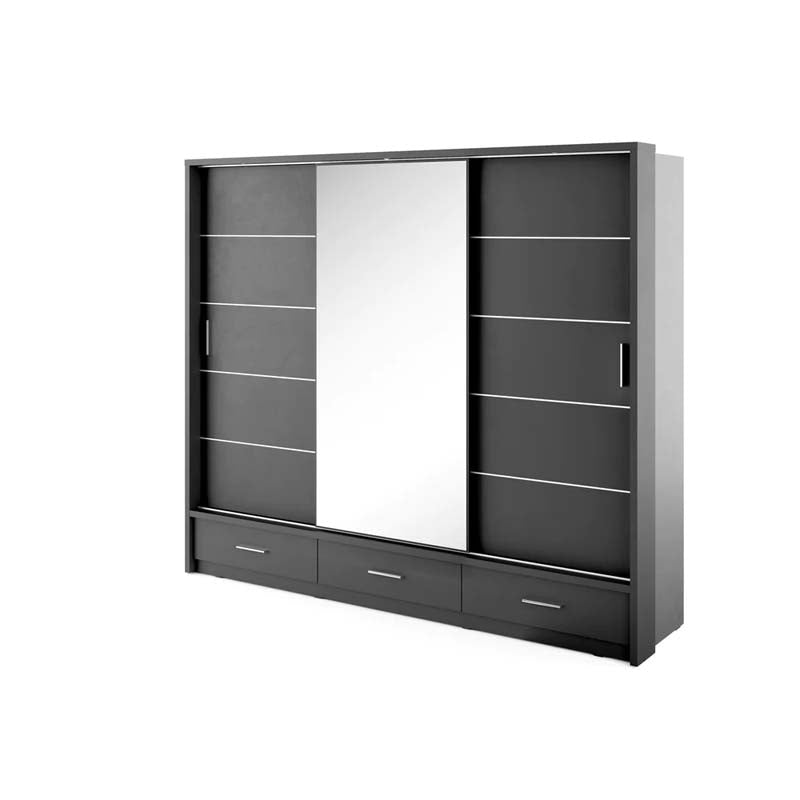 Sheffield Grey Sliding Door Wardrobe 250cm With Lights