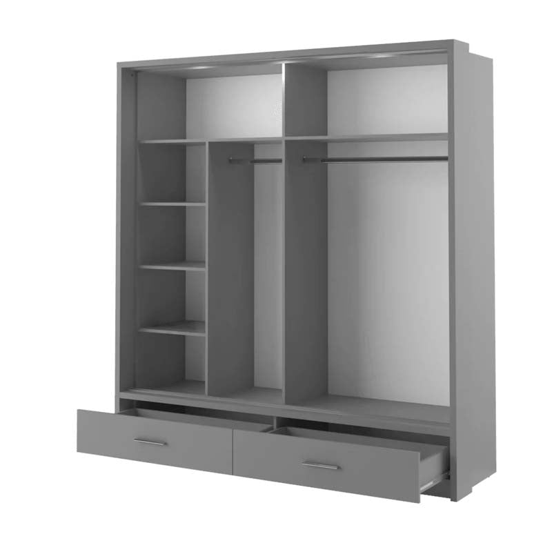 Newcastle Grey Sliding Door Wardrobe 200cm With Lights