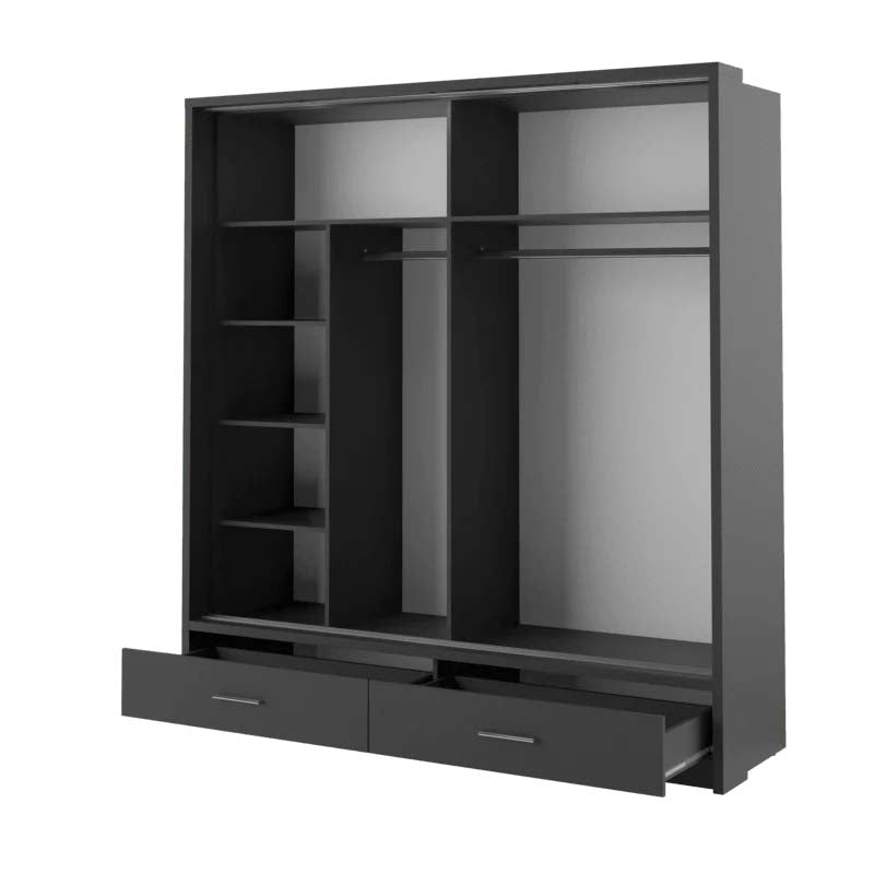 Newcastle Black Sliding Door Wardrobe 200cm With Lights