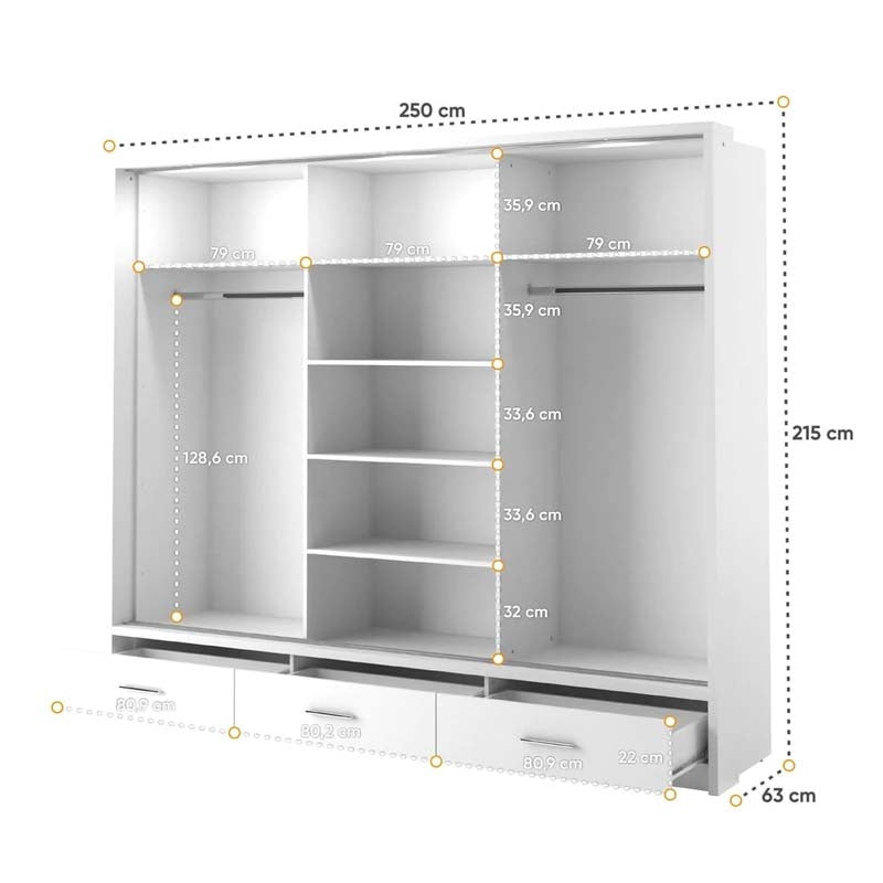 Cardiff White Sliding Door Wardrobe 250cm With Lights