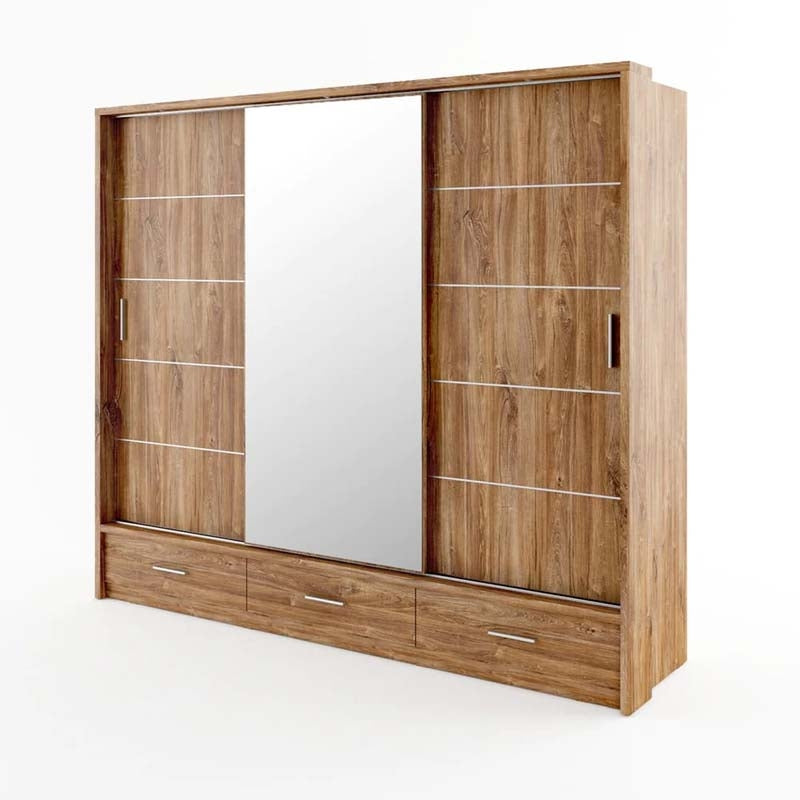 Sheffield Oak Sliding Door Wardrobe 250cm With Lights