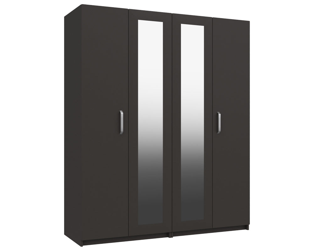 Arden Graphite Grey High Gloss 4 Door Robe With Mirrors