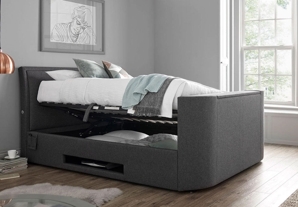 Arrow Hopsack Grey King Size Ottoman TV Bed Frame