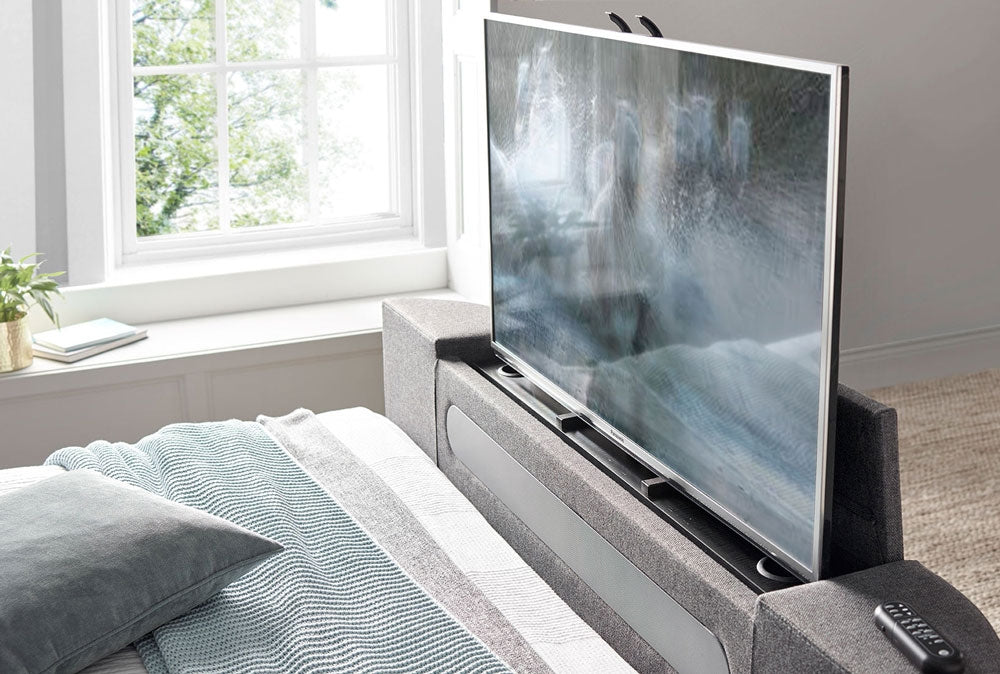 Arrow Hopsack Grey King Size Ottoman TV Bed Frame