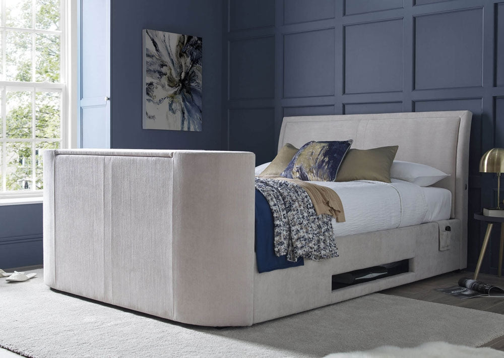 Arrow Oatmeal King Size Ottoman TV Bed Frame