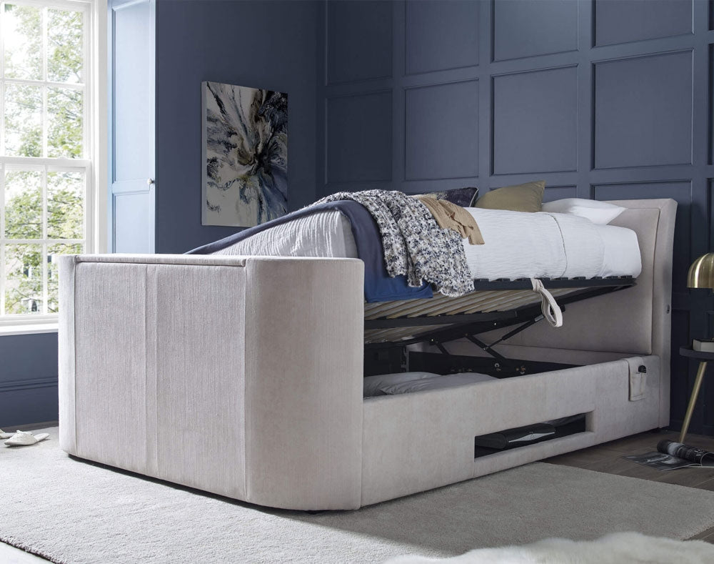 Arrow Oatmeal Double Ottoman TV Bed Frame