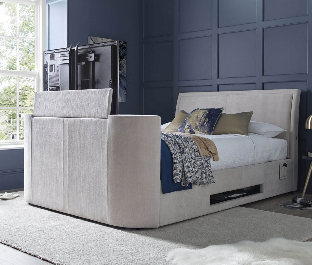Arrow Oatmeal King Size Ottoman TV Bed Frame