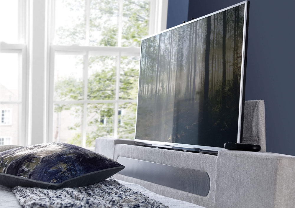 Arrow Oatmeal King Size Ottoman TV Bed Frame