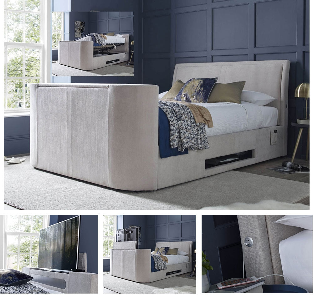 Arrow Oatmeal King Size Ottoman TV Bed Frame