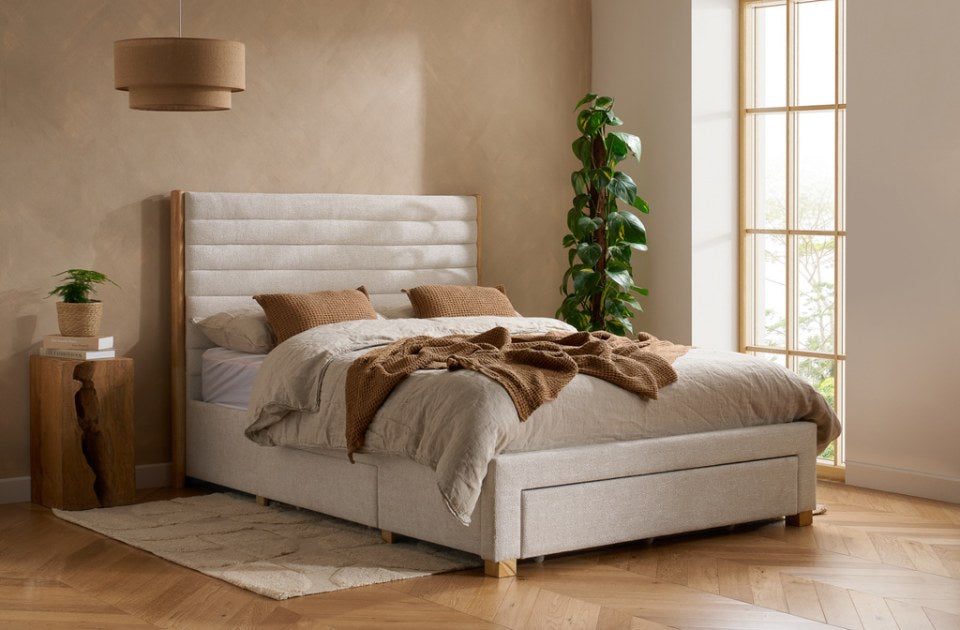 Arthur Grey Storage Bed Frame in a bedroom