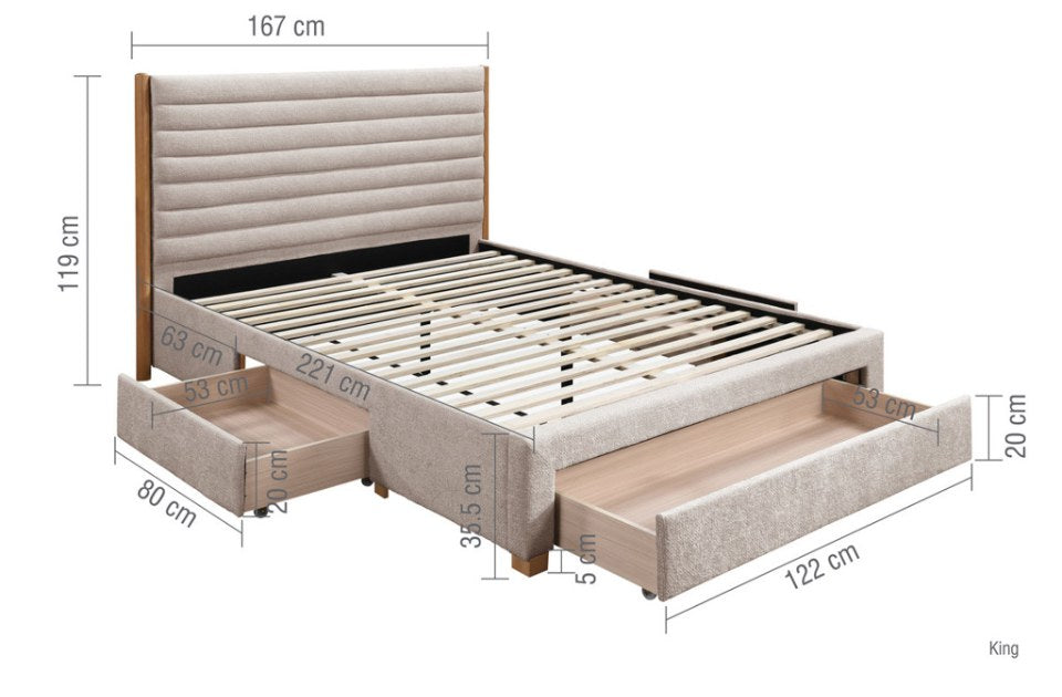 Arthur Grey King Size Storage Bed Frame dimensions