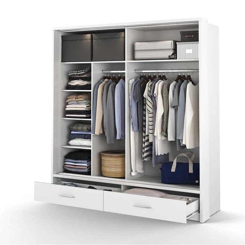 York White Sliding Door Wardrobe 200cm With Lights
