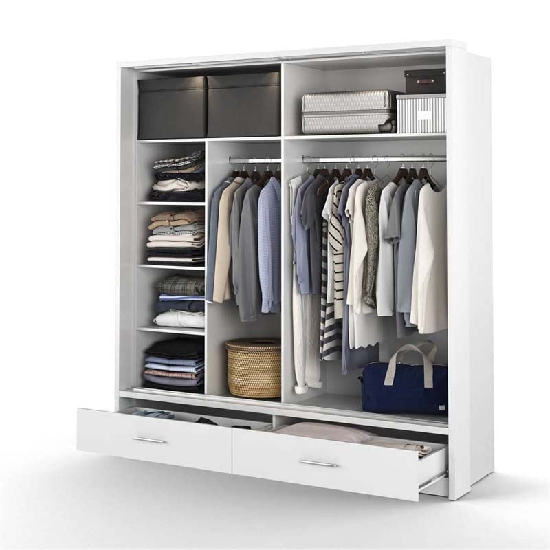 Newcastle White Sliding Door Wardrobe 200cm With Lights