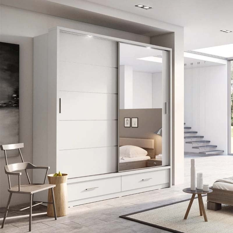 Newcastle White Sliding Door Wardrobe 200cm With Lights