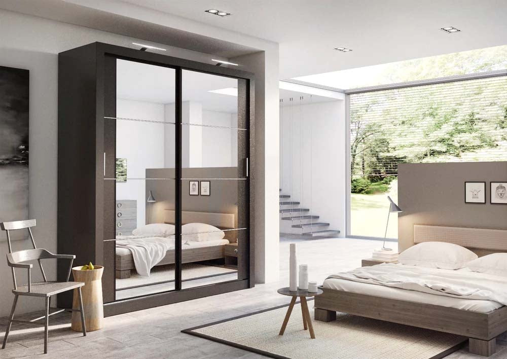 Birmingham Matt Black Sliding Door Wardrobe 181cm