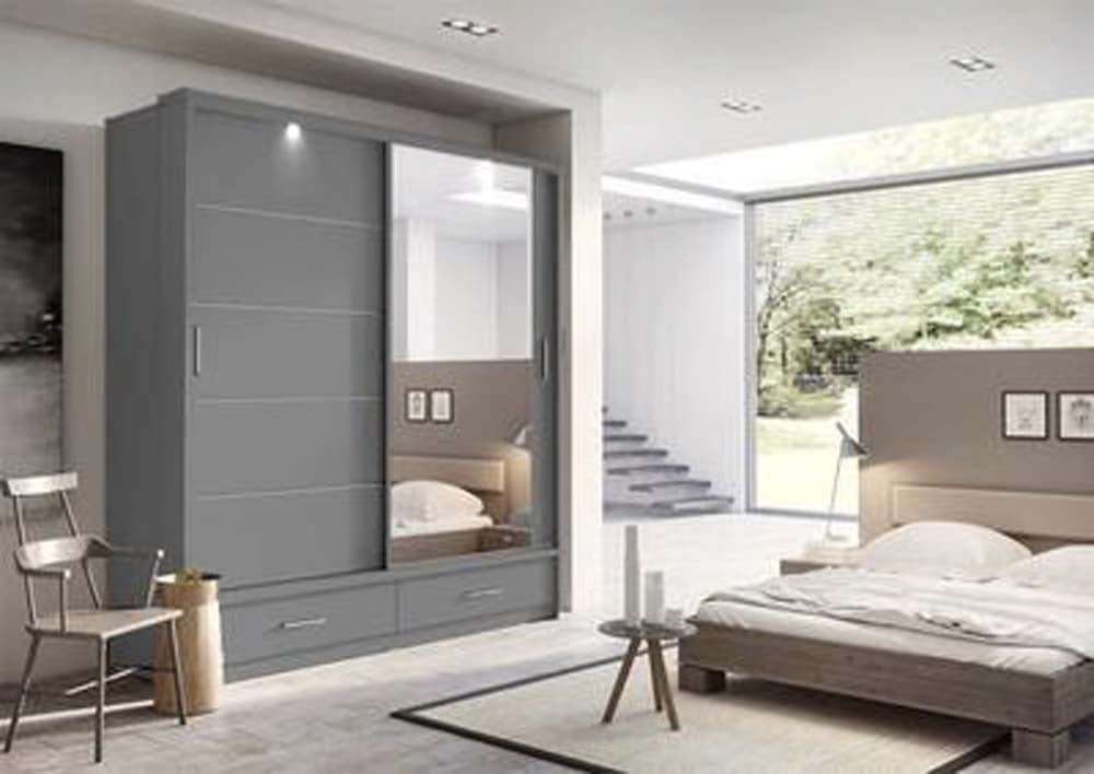 Newcastle Grey Sliding Door Wardrobe 200cm With Lights