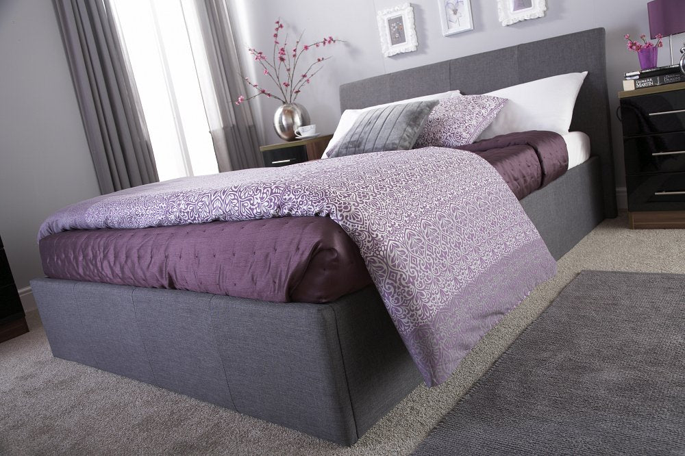 Aston Grey Fabric Ottoman Storage Double Bed Frame