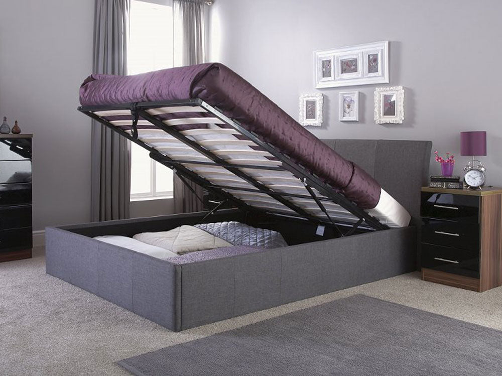 Aston Grey Fabric Ottoman Storage King Size Bed Frame