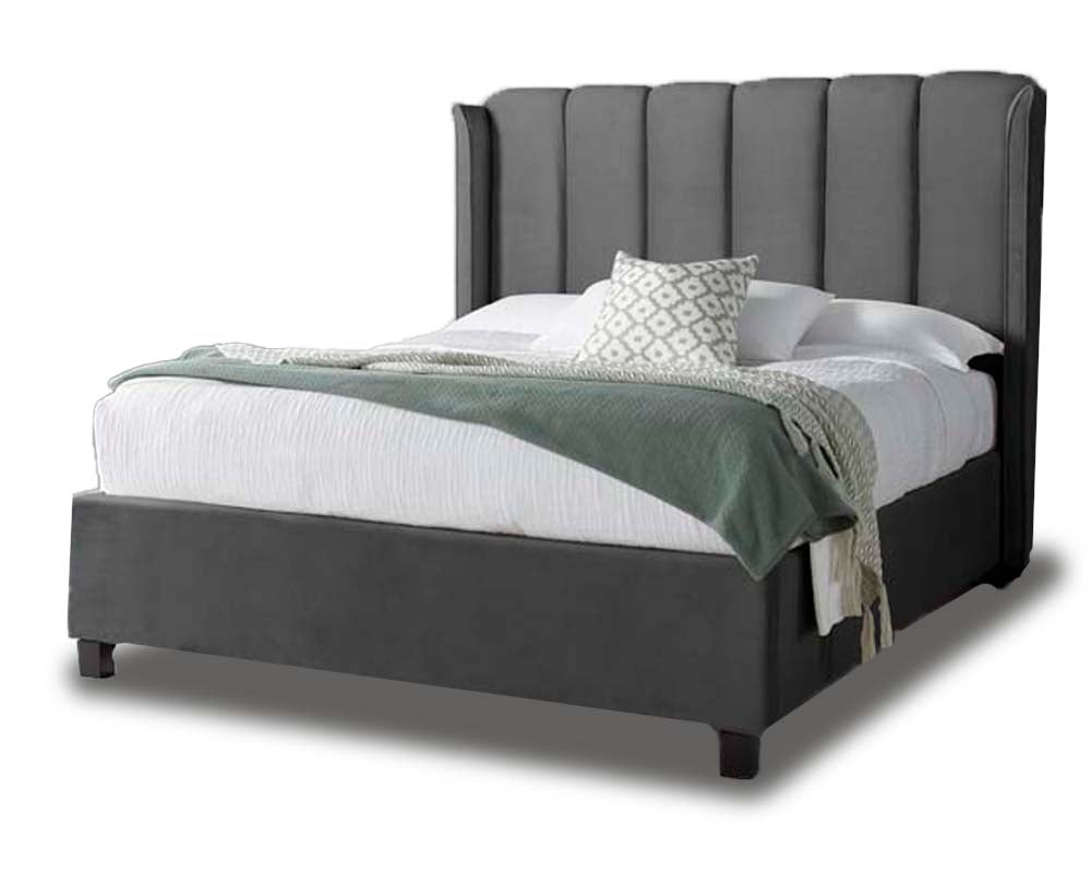 Aura Grey Velvet  Double Ottoman Bed Frame