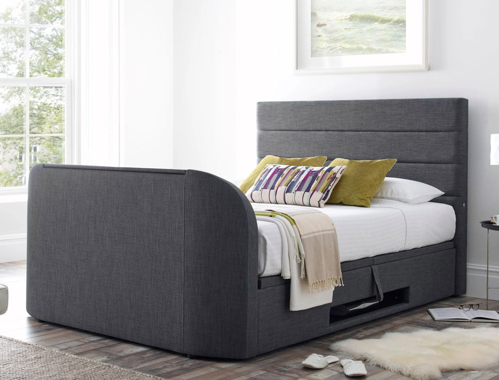 Avocet Hopsack Grey Double Ottoman TV Bed Frame